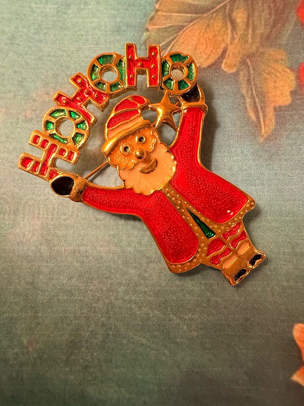 Festive Santa 'Ho Ho Ho' Holiday Pin - Red and Gold